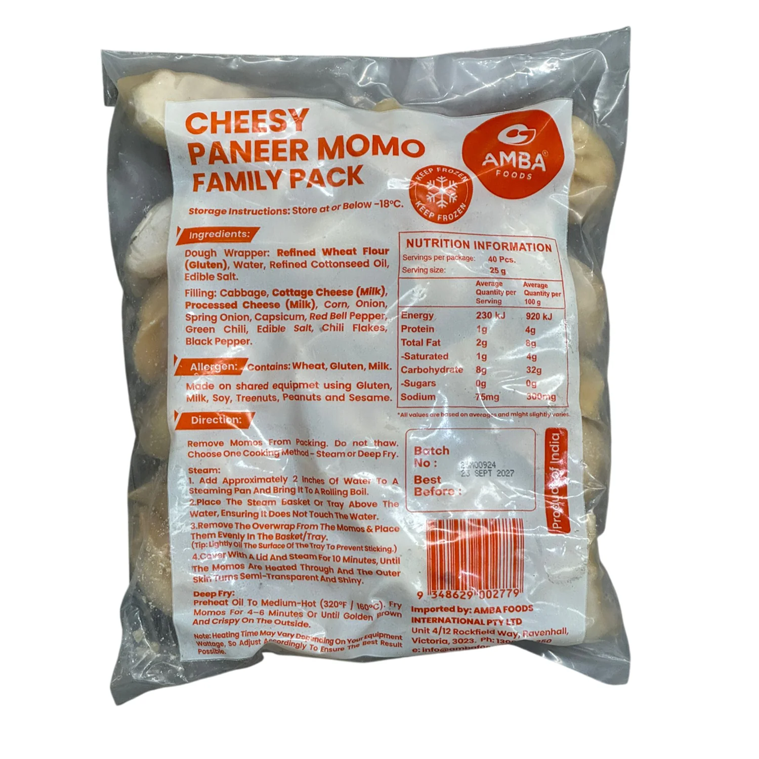 Cheesy Paneer Momo Family Pack 1kg - Amba Foods - Image 2
