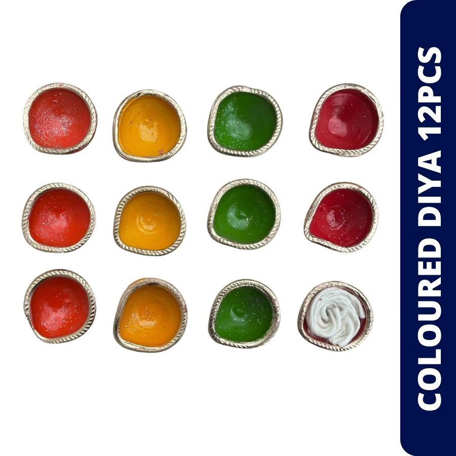 Coloured Diya with Cotton Wicks 12pcs