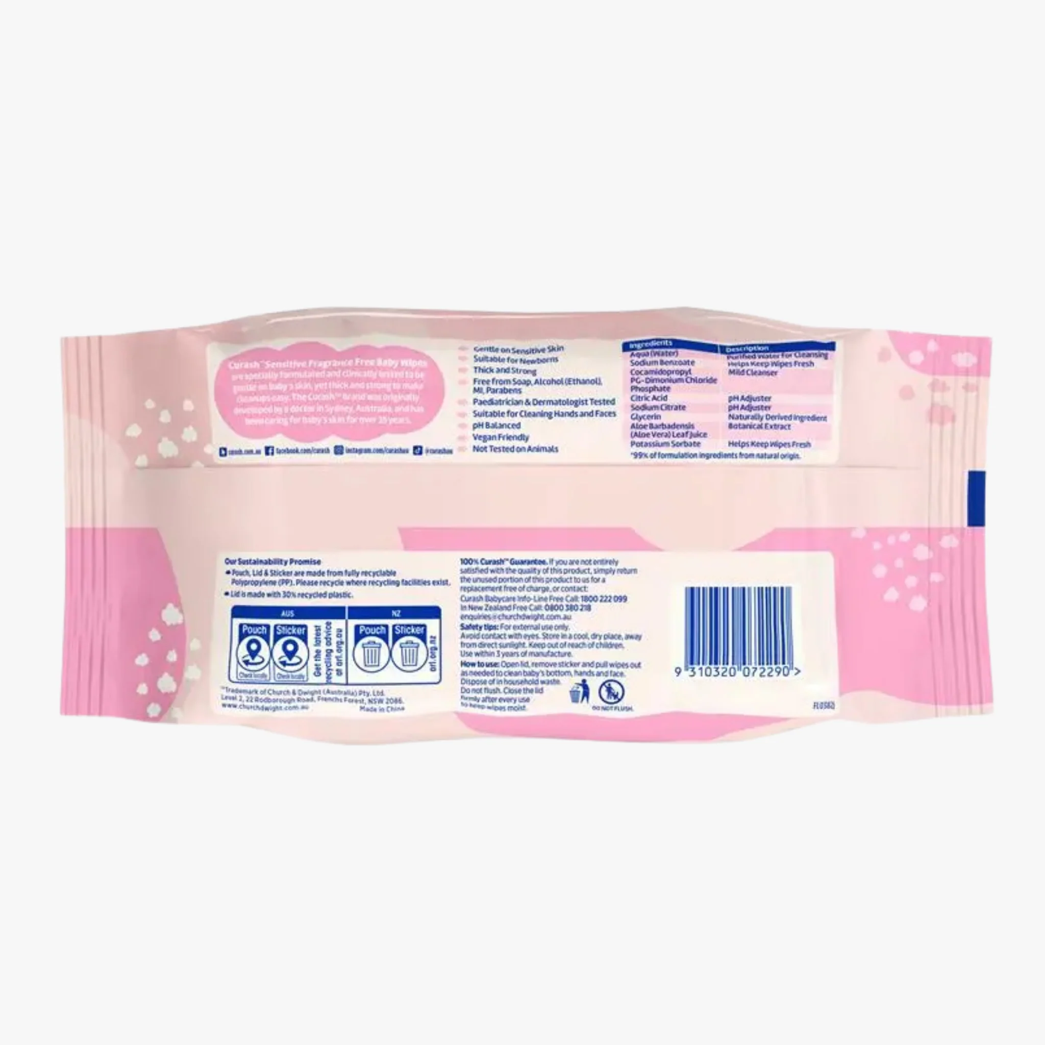 Fragrance Free Senstive Skin Baby Wipes 80 Wipes - Curash - Image 2
