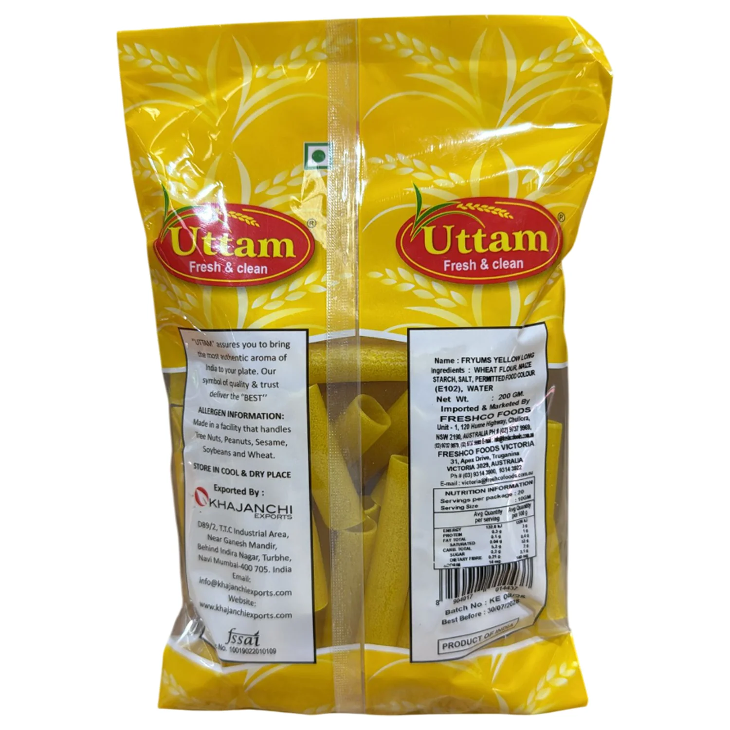 Fryums Yellow Long 200g - Uttam - Image 2