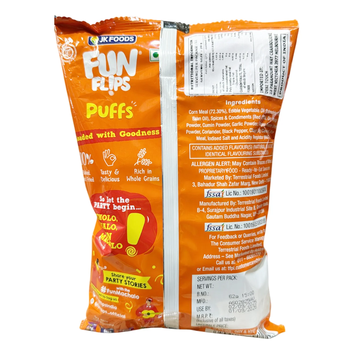 Fun Flips Puffs Masala 62g - JK Foods - Image 2