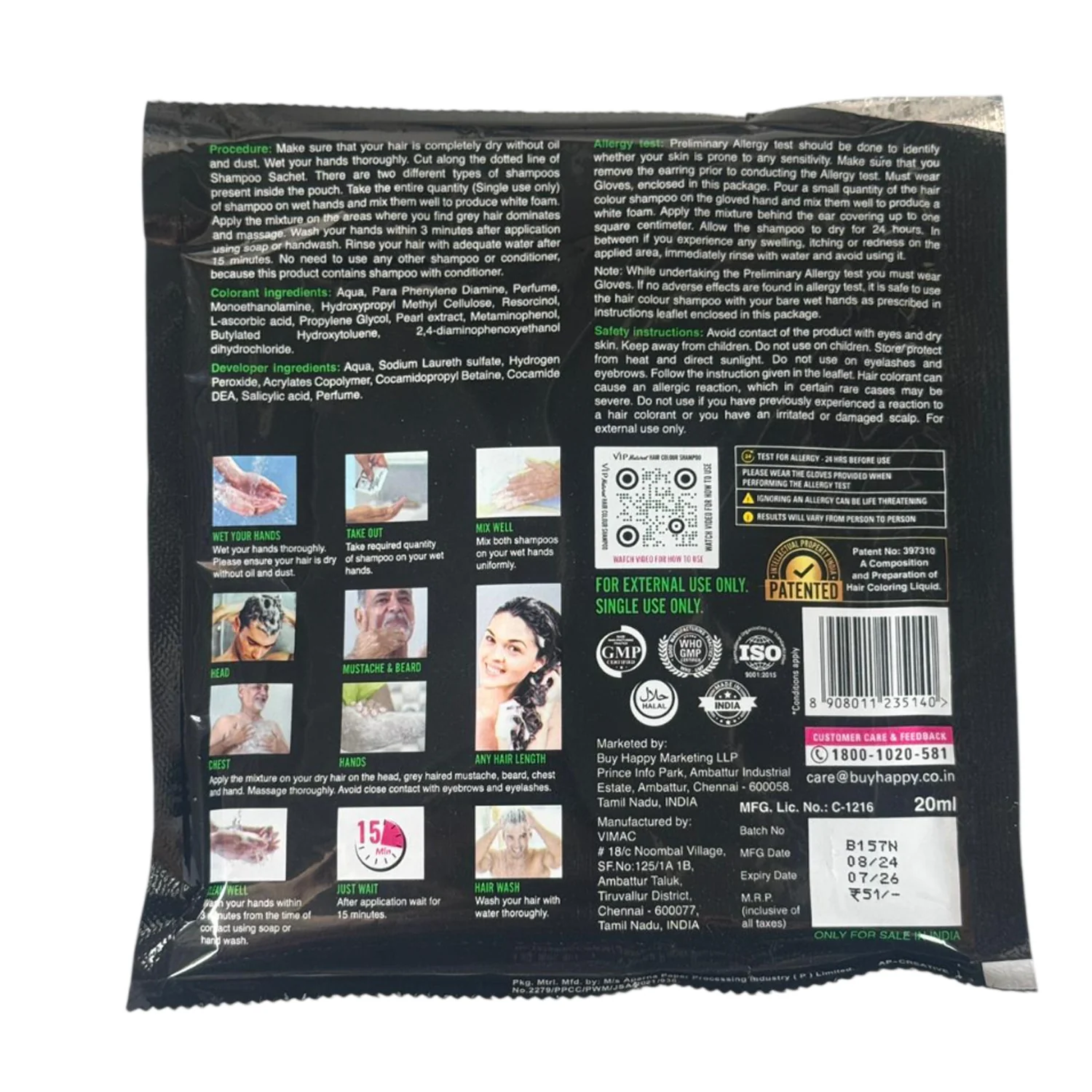 Hair Colour Shampoo Black 20ml - VIP - Image 2
