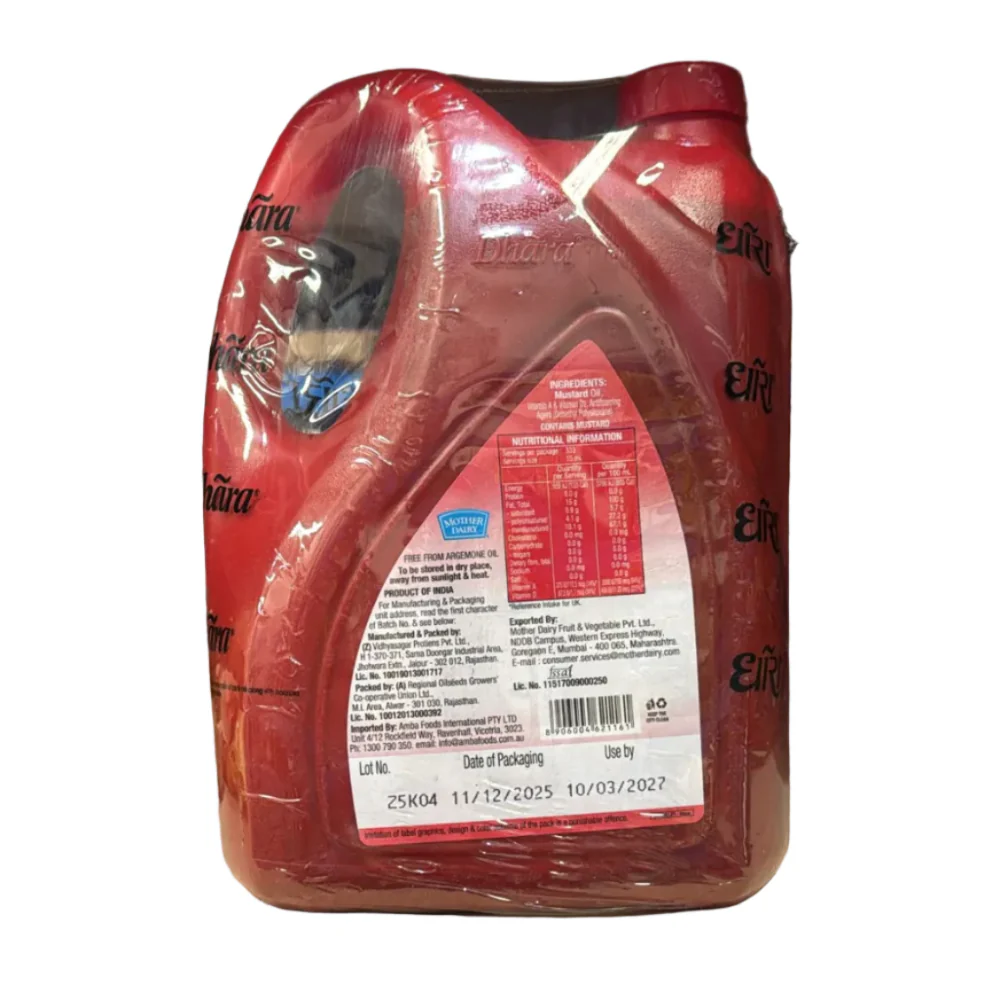 Kacchi Ghani Mustard Oil 5L- Dhara - Image 2