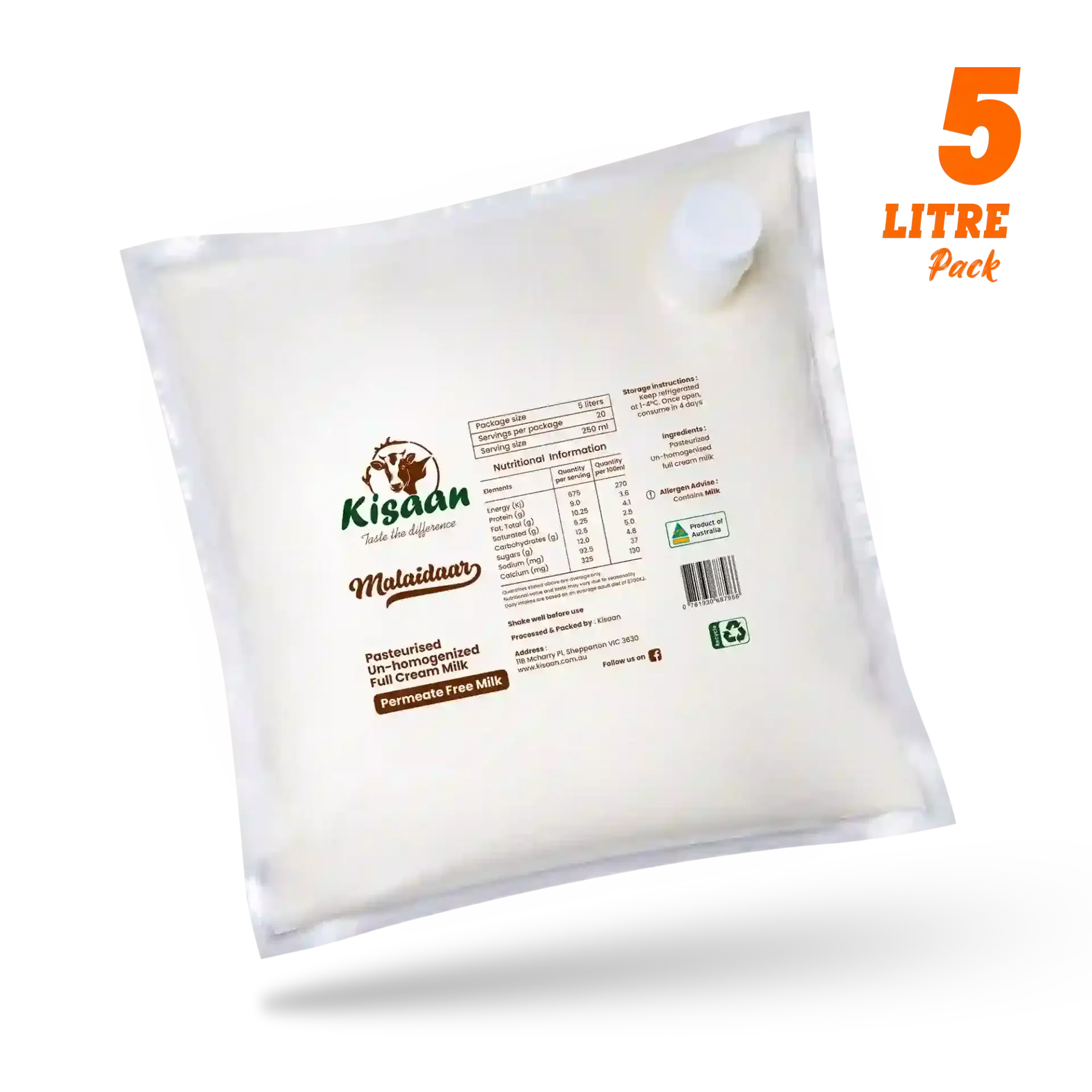 Kisaan Cow Milk Full Cream 5L - Kissan