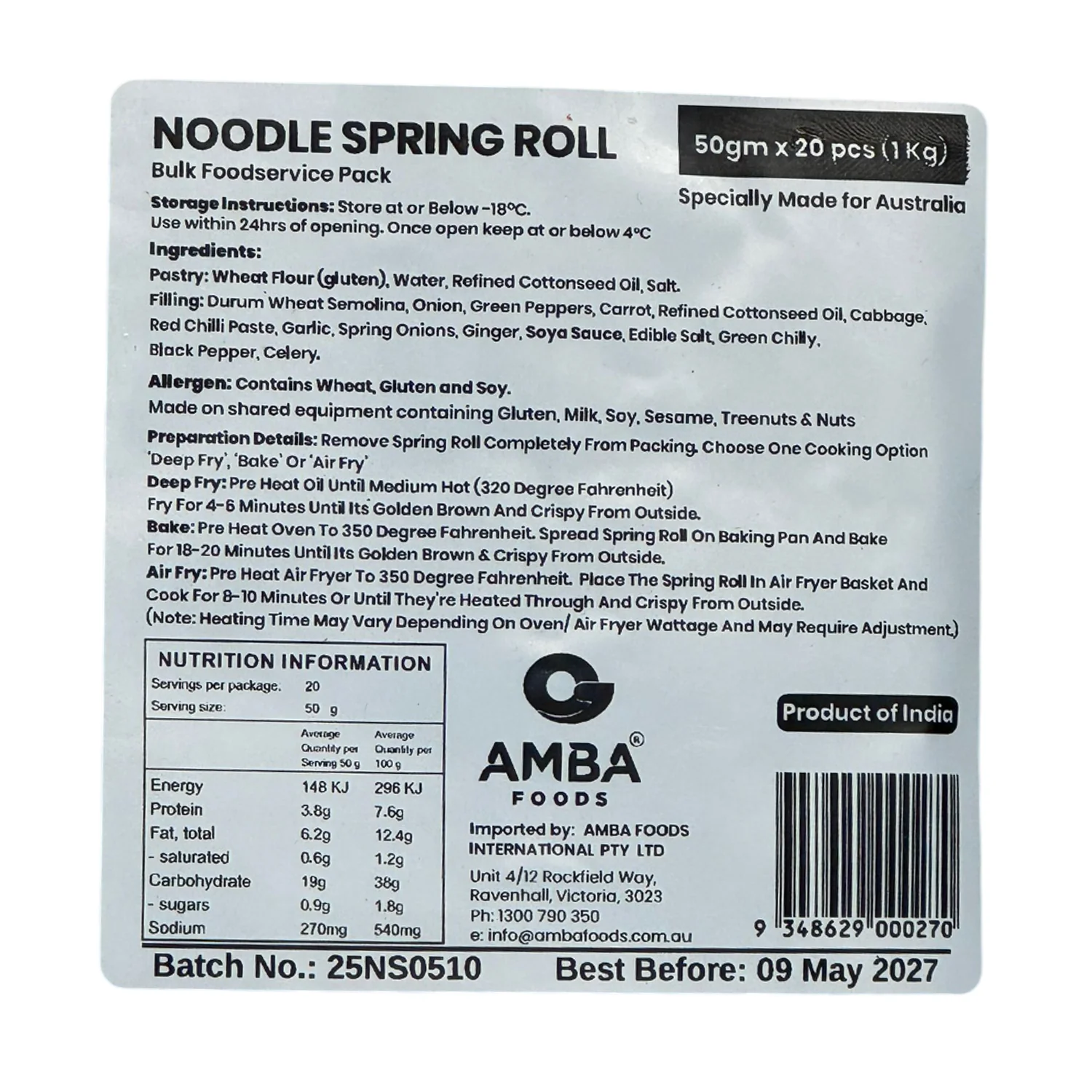 Noodle Spring Roll 1kg - Amba Foods - Image 2