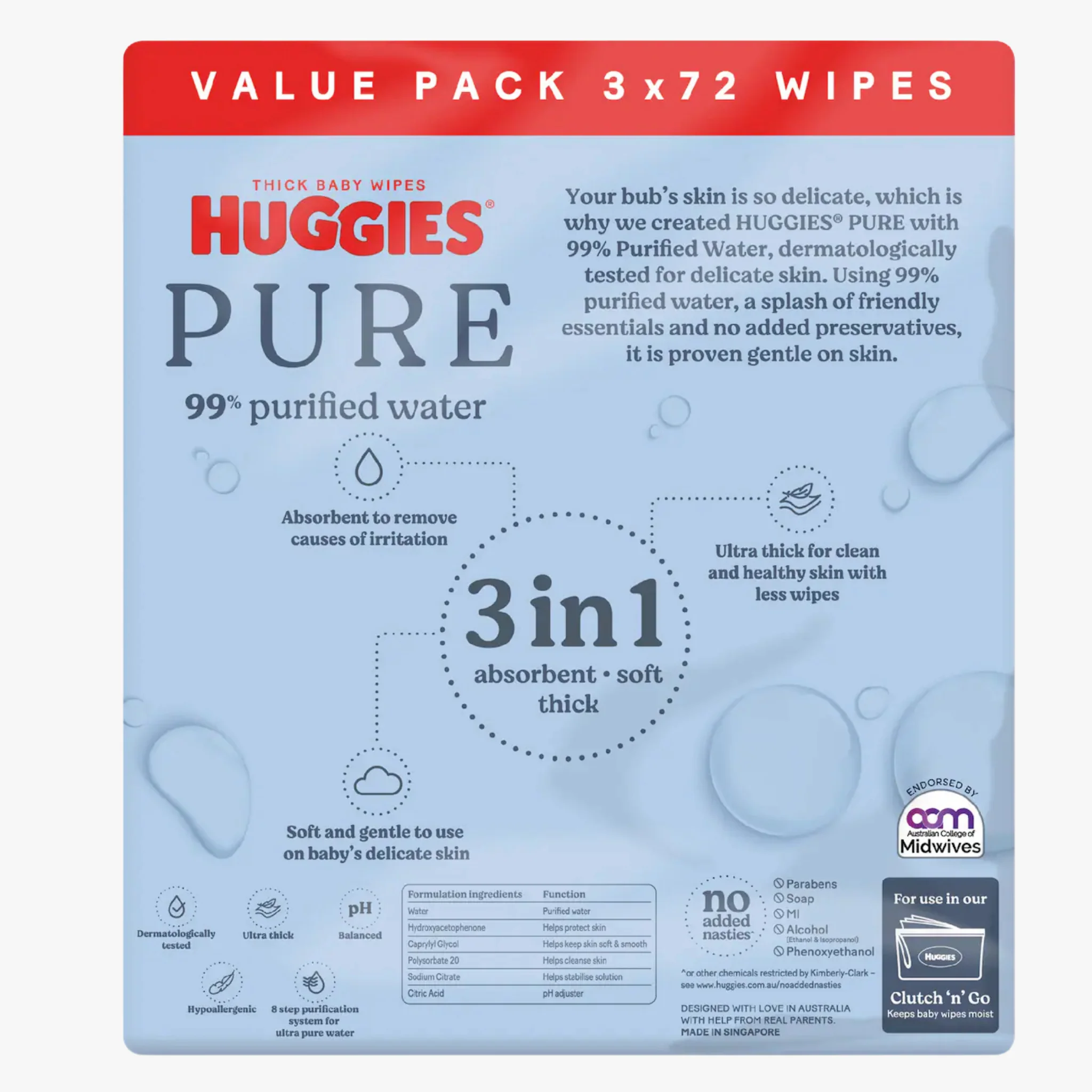 Pure 99% Purified Water Baby Wipes 216 Wipes - Huggies - Image 2