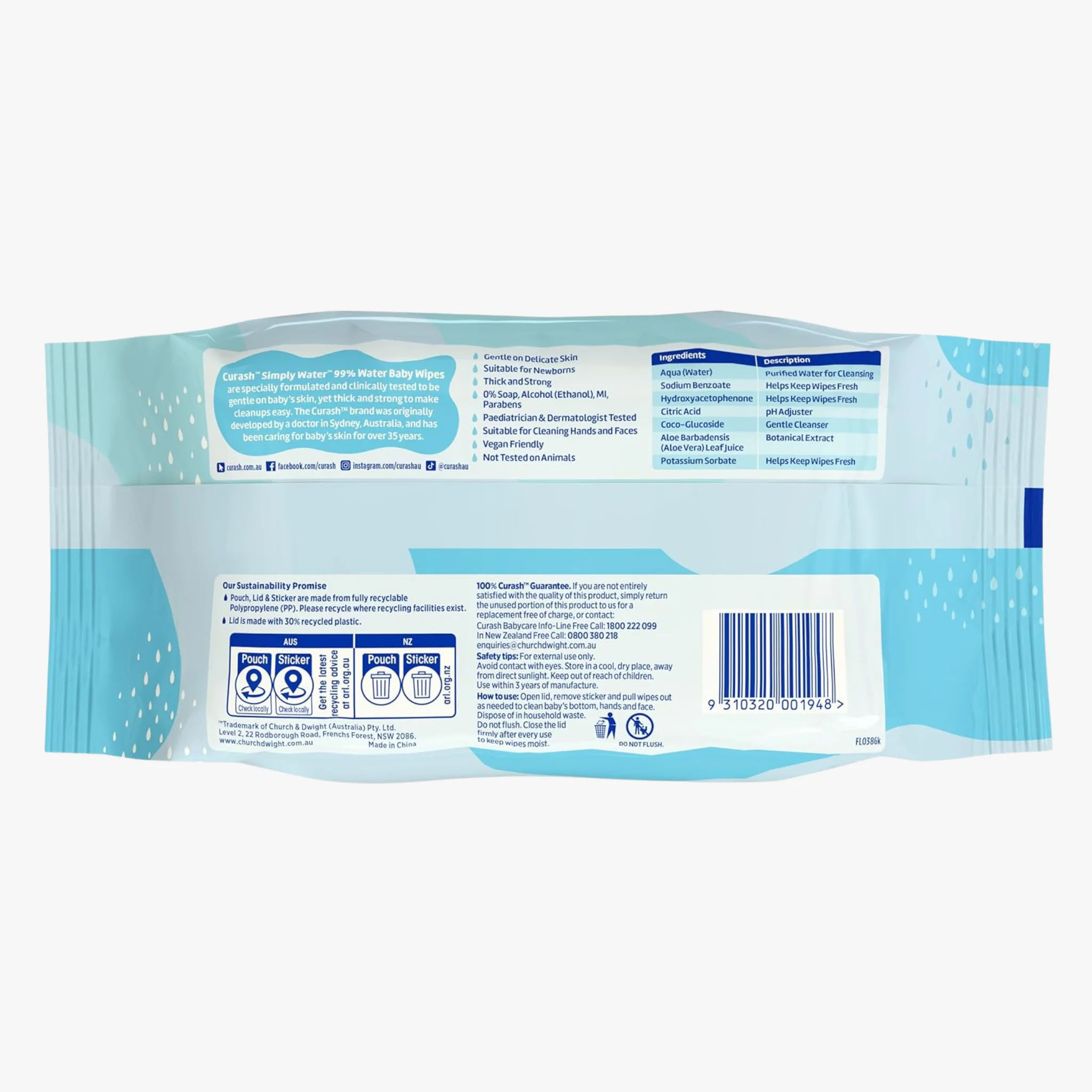 Simply Water Sensitive Skin Baby Wipes 80 Wipes - Curash - Image 2